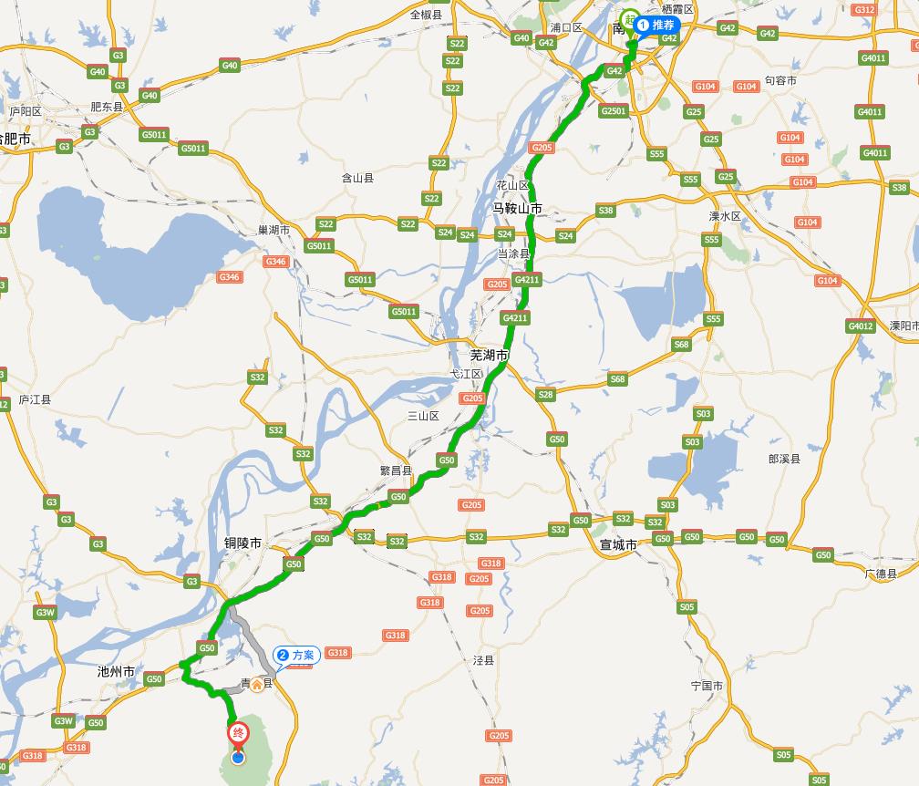 南京-九华山 自驾车线路图